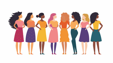 Obraz premium Illustration of diverse women standing together in unity in vector style