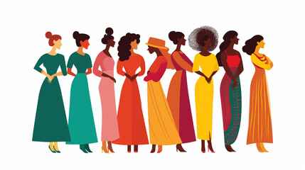 Illustration of diverse women standing together in unity in vector style