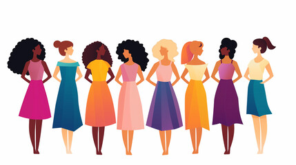Obraz premium Illustration of diverse women standing together in unity in vector style
