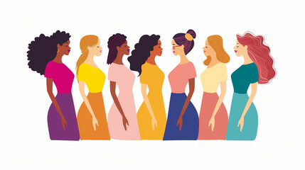 Illustration of diverse women standing together in unity in vector style