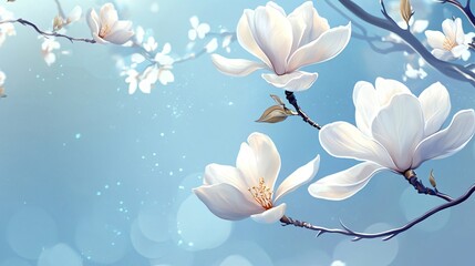 Delicate White Magnolia Blossoms in Spring Sunlight
