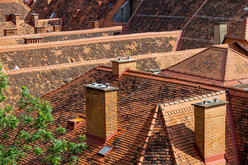 Red roofs of city Graz close up.  Styria, Austria.