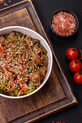 Buckwheat noodles with vegetables, salt and spices