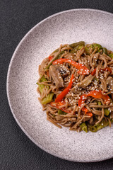 Buckwheat noodles with vegetables, salt and spices
