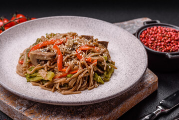 Buckwheat noodles with vegetables, salt and spices