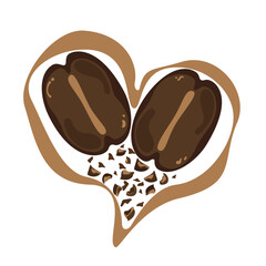 Set of vector illustrations of coffee drinks Ripe roasted coffee beans, aroma, steam, aheart-shaped smoke, isolated on a white background. For designing food and drink menus, cafes, are easy to edit.
