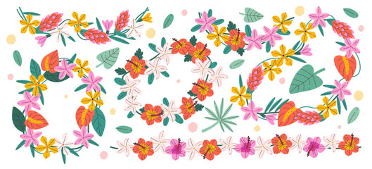 Hawaiian tropical floral garlands, hibiscus flower wreath set for wedding and beach party decoration