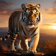 Obraz premium tiger in the sunset