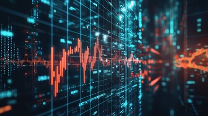 Explore the realm of futuristic data visualization that incorporates advanced graphs and various digital elements