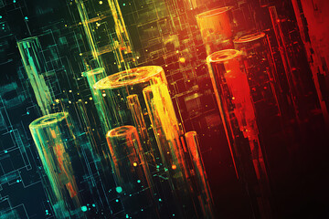 an image of laboratory equipment with test tubes and beakers arranged in a futuristic streamlined design