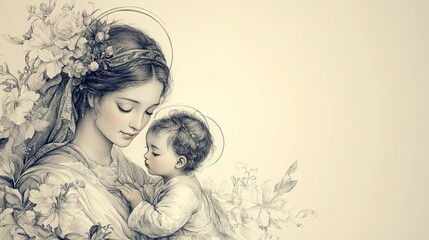 Madonna and Child in Pastel ink drawing