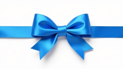 blue bow with ribbon in the center on white background