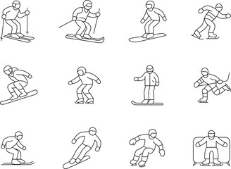 Winter sports line icon illustration collection. Ski, winter sports and snow icons.