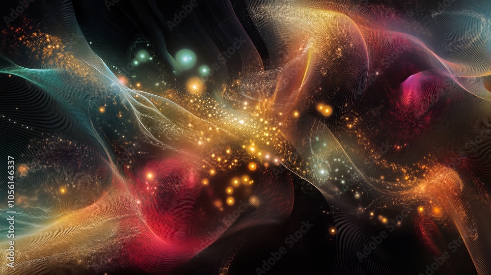 Wall mural a dreamlike scene where swirling patterns and radiant colors create an enchanting abstract represent