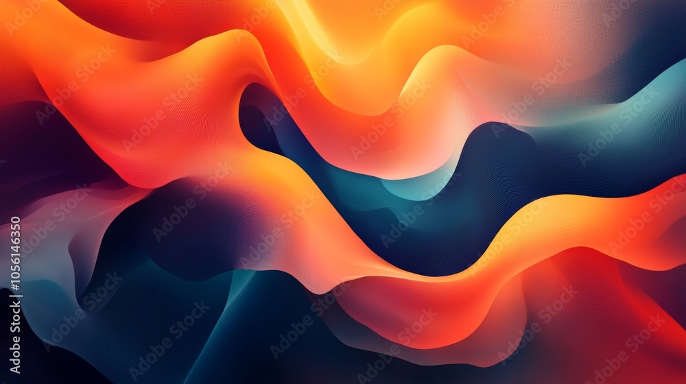 Wall mural bold wave-like abstract forms created with vivid gradients evoke a sense of fluid motion and warmth,