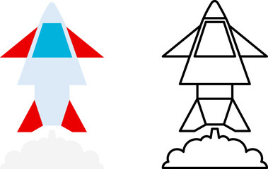 Start up icons set. Space rocket. Rocket ship. Business launch. Space shuttle, ship on white background. Vector illustration