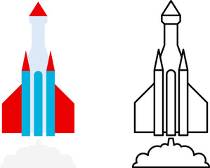 Start up icons set. Space rocket. Rocket ship. Business launch. Space shuttle, ship on white background. Vector illustration