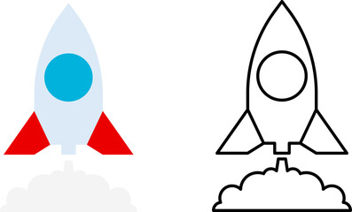 Start up icons set. Space rocket. Rocket ship. Business launch. Space shuttle, ship on white background. Vector illustration