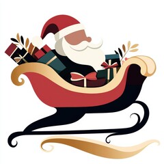 Festive Santa Claus in a Sleigh with Colorful Gift Boxes on a Snowy Background