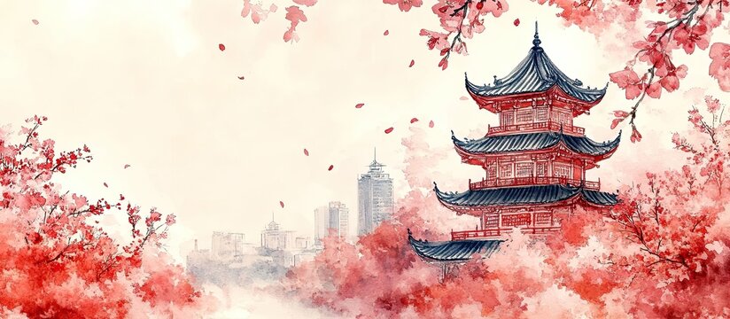 Blossoms Around Chinese Pagod