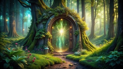 Fototapeta premium Enchanting photo of a magic portal nestled in a fantasy forest , fantasy, portal, enchanted, mystical, forest