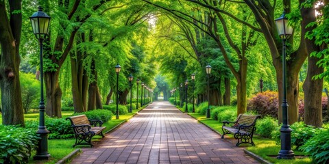 An enchanting alley surrounded by lush greenery in the park , park, alley, trees, peaceful, serene, nature, path, walkway