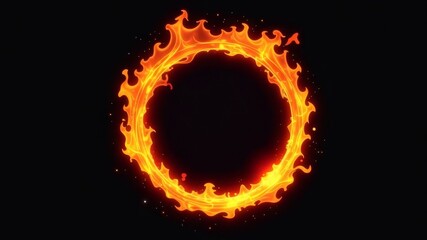 Fototapeta premium Circle of Fire flame on black background.
