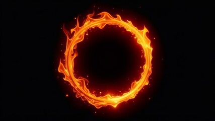 Fototapeta premium Circle of Fire flame on black background.