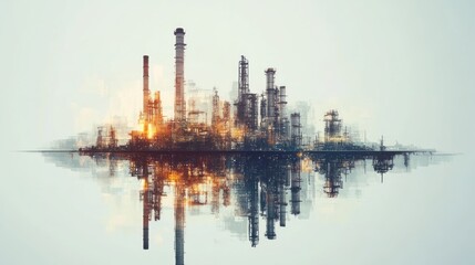 Industrial Cityscape Reflected in Water