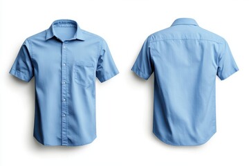 Classic blue short sleeve shirt mockup front and back view