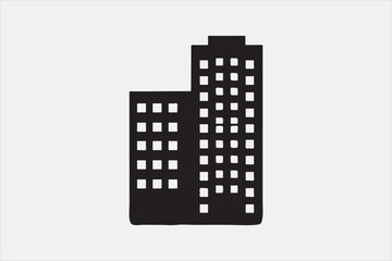 A black silhouette  vector of two city buildings.