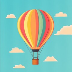 A vintage-inspired hot air balloon with muted color tones floats gracefully in a retro-themed blue sky, representing classic adventure and nostalgia.