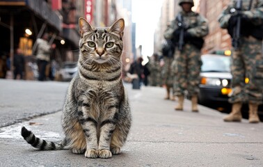 Fototapeta premium Stock technology is used to create this cat in the street