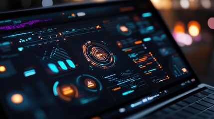 Obraz premium A close-up of a laptop screen showing a technical support dashboard,