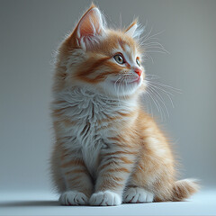 Adorable Fluffy Orange Kitten Sitting and Looking Up with Curiosity