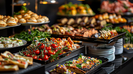 Obraz premium Catering gourmet black shading background.