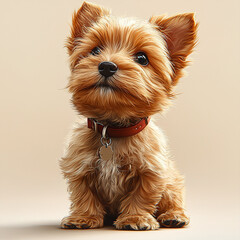 Adorable Fluffy Puppy with Red Collar Sitting and Looking Up with Big Eyes - Perfect Pet Portrait for Animal Lovers and Stock Photography