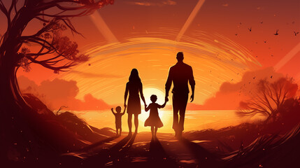 Fototapeta premium Family concept illustration. Parents with children. 