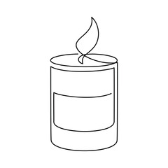 Hand drawn aroma candle vector. Line continuous drawing. Linear icon,  print, banner, card, poster, brochure, minimal sketch, doodle illustration, outline logo, sign, symbol, Christmas ornament, decor