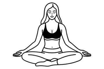 Yoga and Wellness Fit Woman Meditating in Elegant Single Line Illustration
