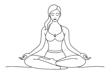 Yoga and Wellness Fit Woman Meditating in Elegant Single Line Illustration