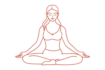 Yoga and Wellness Fit Woman Meditating in Elegant Single Line Illustration