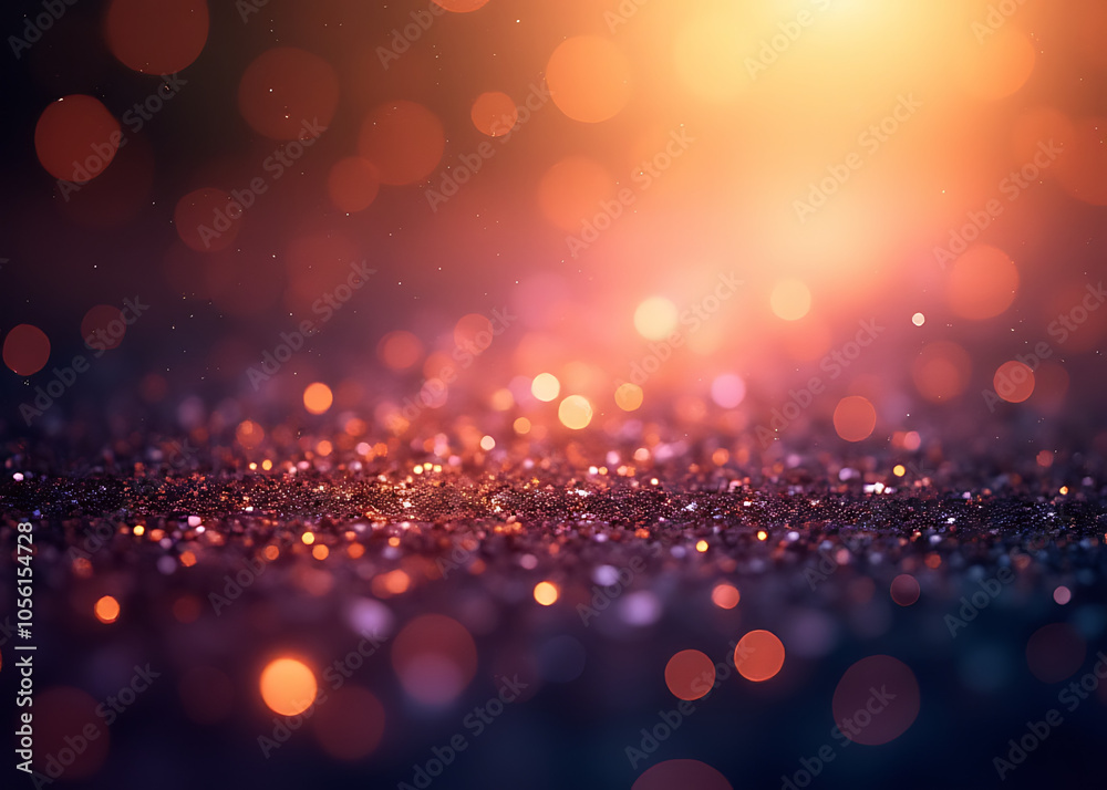 Poster Flickering glitter particles shine on a bright abstract background with a bokeh effect in shimmering light colors.