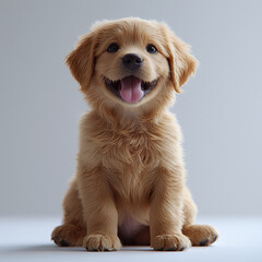 Golden Retriever Puppy Sitting on White Surface with Blurred Face - Perfect Pet Portrait for Stock Photography