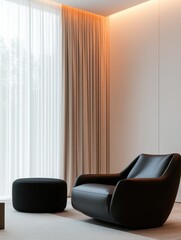 Monochrome Living Room with Black Leather Chair