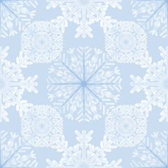 Blue hand drawn snowflakes, blue background. Seamless floral pattern-469.