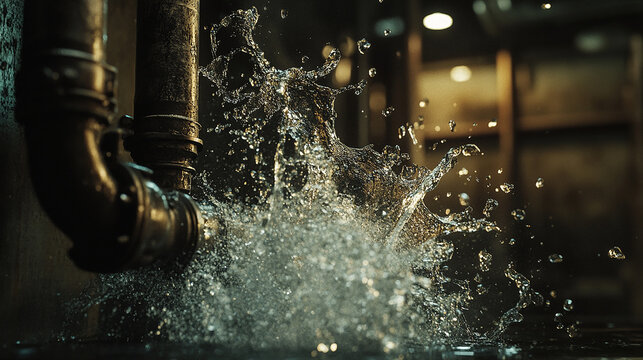 Water leaking from broken pipe strong stream
