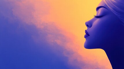 Silhouette of a woman in profile against a vibrant gradient background, AI