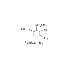 Pyridoxamine skeletal structure diagram.Vitamin B6 compound molecule scientific illustration.