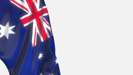 National flag of Australia flutters in the wind. Wavy Australia Flag. Close-up front view. 4K Resolution, blank writing space. National celebration.